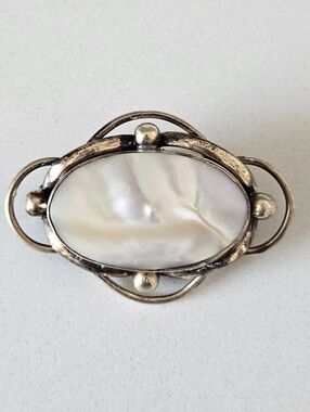 Antique 18c Louis VXI French Rococo Gold Mother Of Pearl Collar Pin Brooch